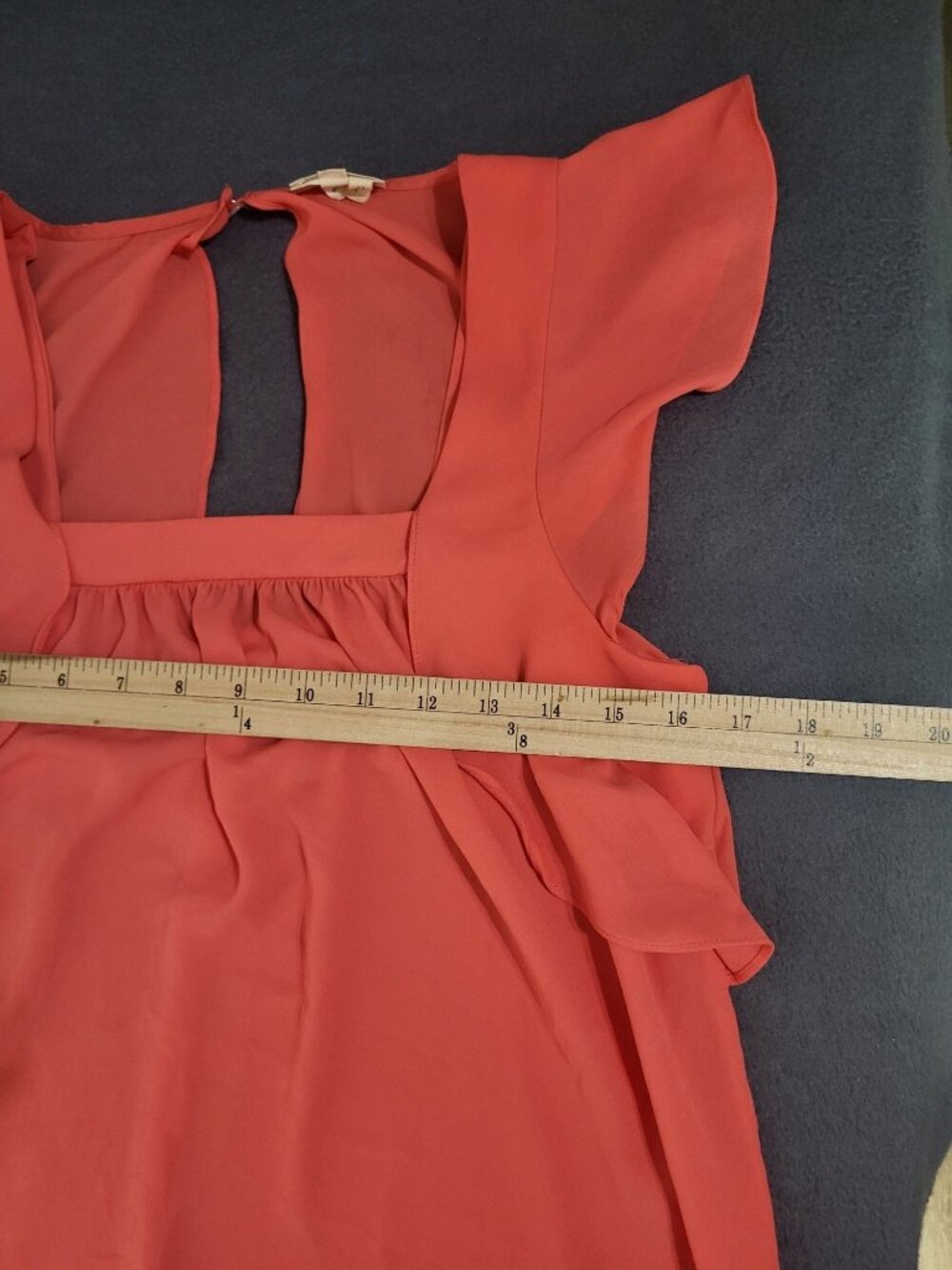 Anthropologie Meadow Rue SZ 4 Coral Flutter Sleeve Fly-Away Back Georgette Top - Picture 3 of 6